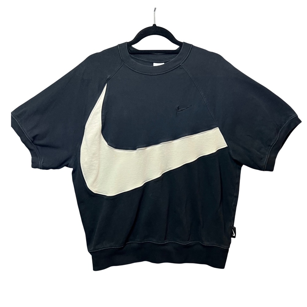 Nike Sportswear Big Swoosh Short-Sleeve Crew Sweatshirt Top Black M - Picture 1 of 9